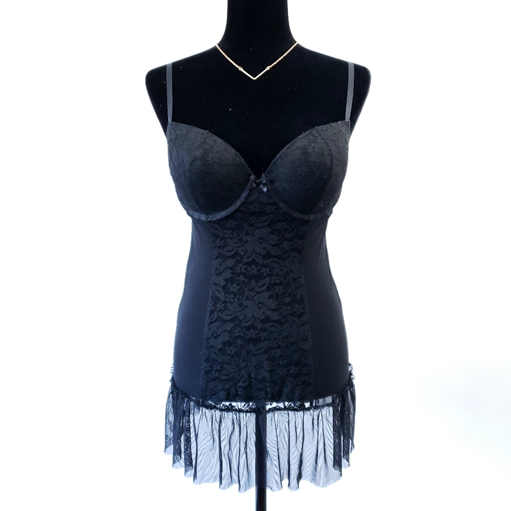 Lingerie Floral Lace Top Ruffle Sheer Built in Bra